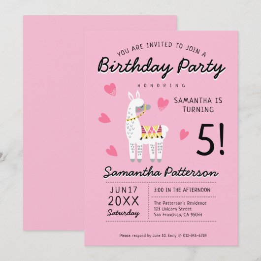 Modern Cute Party Llama Birthday Kaart (Voorkant / Achterkant)