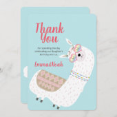 Modern Cute Party Llama Cactus Birthday Dank je Bedankkaart (Voorkant / Achterkant)