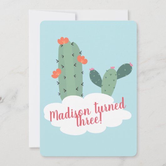 Modern Cute Party Llama Cactus Birthday Dank je Bedankkaart (Achterkant)