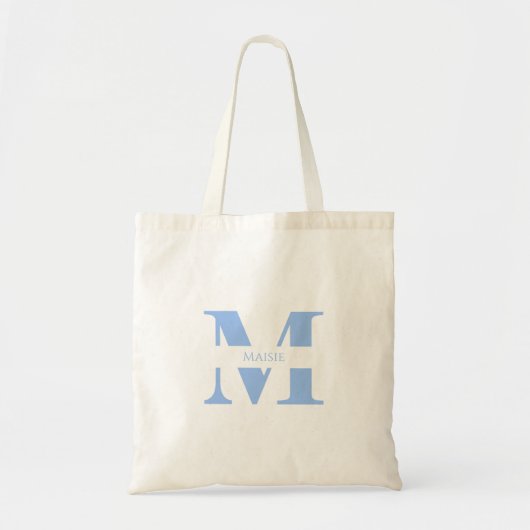 Modern Cute Pastel Blauw Gepersonaliseerd Monogram Tote Bag (Voorkant)