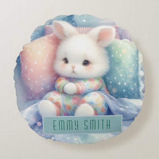 Modern Cute Pastel Bunny Rond Kussen (Voorkant)