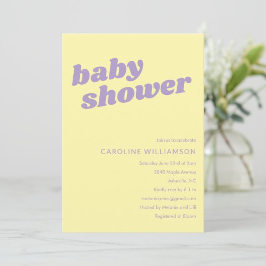 Modern Cute Pastel Yellow Retro Baby Shower  Kaart (Staand voorkant)