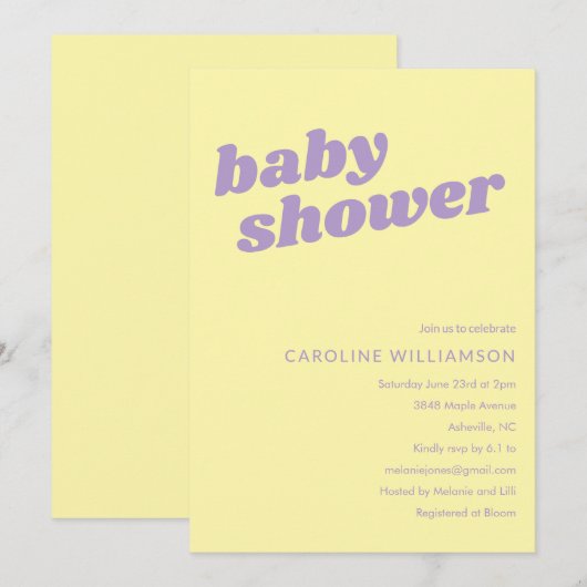 Modern Cute Pastel Yellow Retro Baby Shower  Kaart (Voorkant / Achterkant)