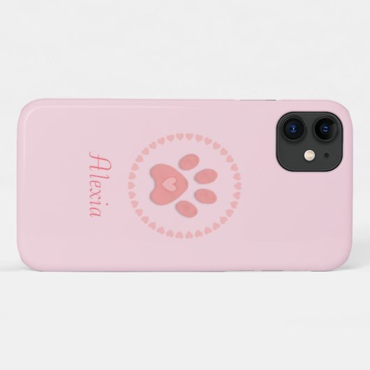 Modern Cute Pet Paw met hart op roze Case-Mate iPhone Case (Achterkant (horizontaal))