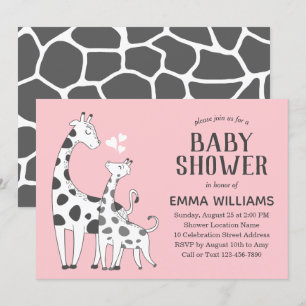 Modern Cute Pink Animal Giraffe Girl Baby shower Kaart