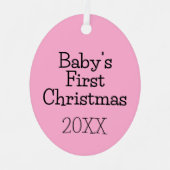 Modern Cute Pink Baby's First Christmas Year Metalen Ornament (Voorkant)