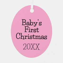 Modern Cute Pink Baby's First Christmas Year Metalen Ornament