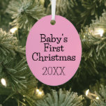 Modern Cute Pink Baby's First Christmas Year Metalen Ornament<br><div class="desc">Baby's eerste kerstjaar. U kunt het lettertype wijzigen door op de knop "Ontwerp bewerken" te klikken.</div>