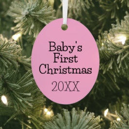 Modern Cute Pink Baby's First Christmas Year Metalen Ornament