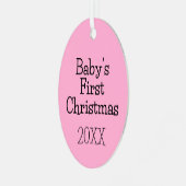 Modern Cute Pink Baby's First Christmas Year Metalen Ornament (Voorkant links)