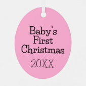Modern Cute Pink Baby's First Christmas Year Metalen Ornament (Achterkant)