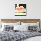 Modern Cute  Pink Bird Flamingo and Moon Canvas Afdruk (Insitu (Slaapkamer))