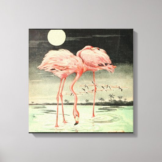 Modern Cute  Pink Bird Flamingo and Moon Canvas Afdruk (Voorkant)