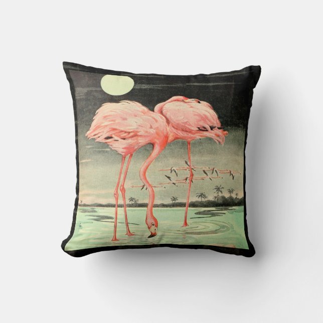 Modern Cute  Pink Bird Flamingo and Moon Kussen (Voorkant)