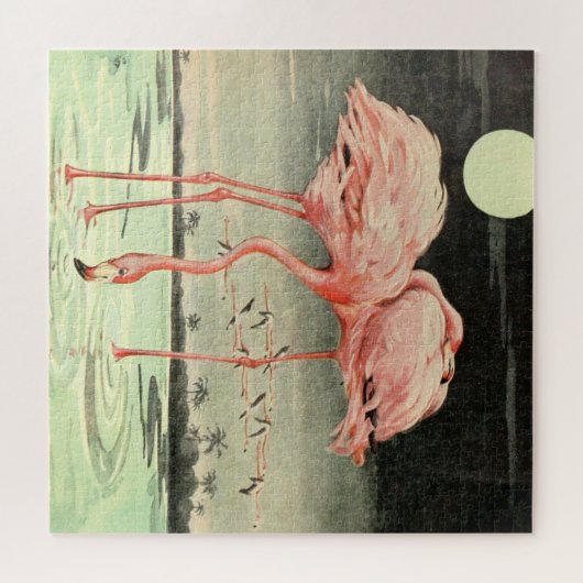 Modern Cute  Pink Bird Flamingo and Moon Legpuzzel (Horizontaal)