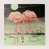 Modern Cute  Pink Bird Flamingo and Moon Legpuzzel (Verticaal)