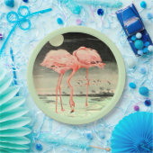 Modern Cute  Pink Bird Flamingo and Moon Papieren Bordje (Feest)