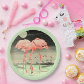 Modern Cute  Pink Bird Flamingo and Moon Papieren Bordje (Feest)