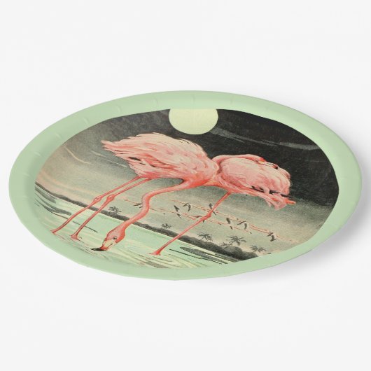 Modern Cute  Pink Bird Flamingo and Moon Papieren Bordje (Gekanteld)