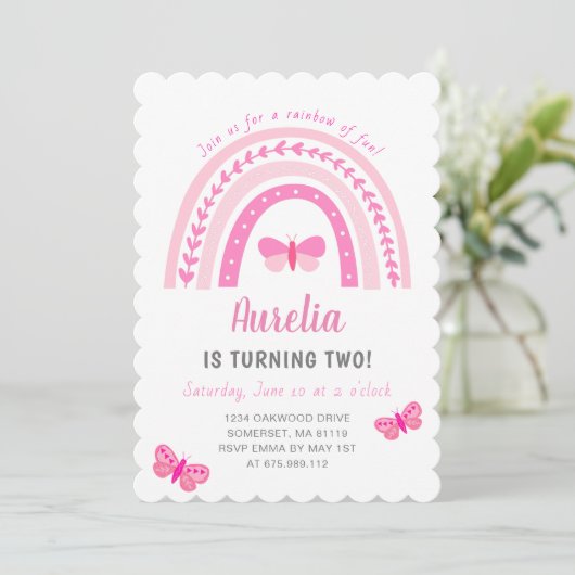 Modern Cute Pink Boho Rainbow Birthday Kaart (Staand voorkant)