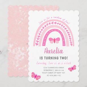 Modern Cute Pink Boho Rainbow Birthday Kaart