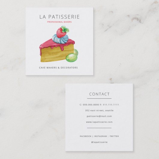 Modern Cute Pink Cheesecake Bakery Pastry Chef Vierkante Visitekaartje (Voorkant / Achterkant)
