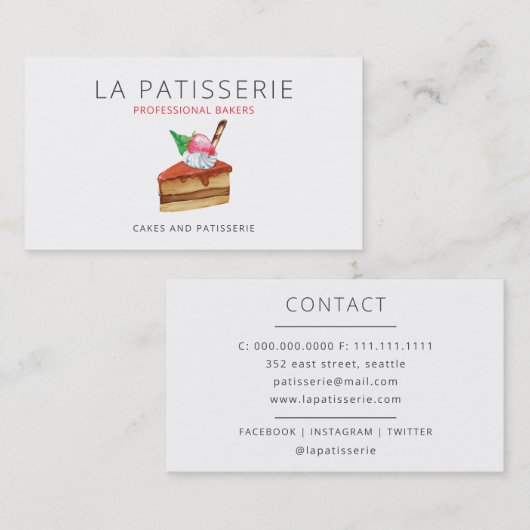 Modern Cute Pink Cheesecake Bakery Pastry Chef Visitekaartje (Voorkant / Achterkant)