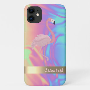 Modern Cute Pink Flamingo Ombre Holographic Case-Mate iPhone Case