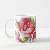 Modern Cute Pink Floral Persoonlijke benaming Koffiemok (Links)