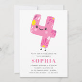 Modern Cute Pink Girl Birthday - 4e verjaardag Kaart (Voorkant)