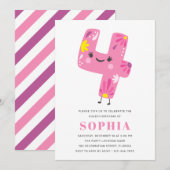 Modern Cute Pink Girl Birthday - 4e verjaardag Kaart (Voorkant / Achterkant)