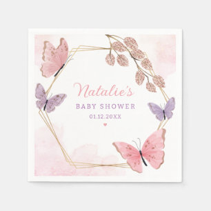 Modern Cute Pink Paars Butterfly Girl Baby shower Servet