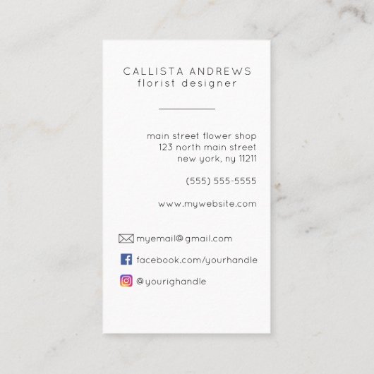 Modern Cute Pink Potted Flower Florist Designer Visitekaartje (Achterkant)