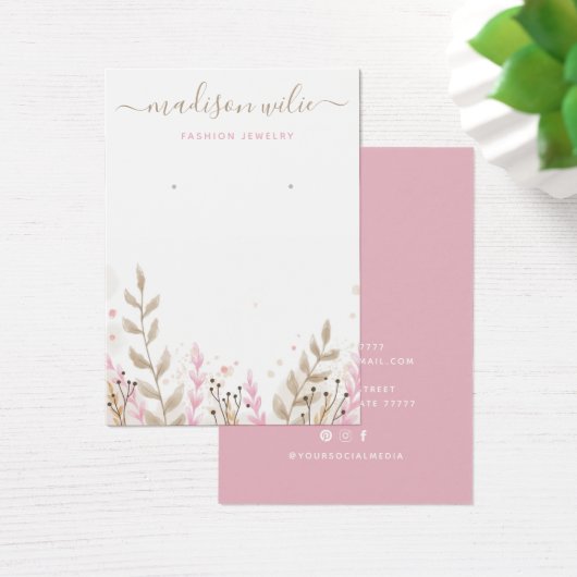 Modern Cute Pink Simple Waterverf Floral Visitekaartje (Bureau)