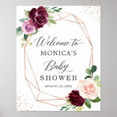 Modern Cute Plum Paars Floral Baby shower Sign. Poster (Voorkant)