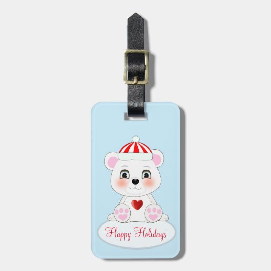 Modern Cute Polar Beer op Light Blue Bagagelabel (Voorkant verticaal)
