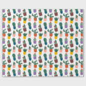 Modern Cute Potted Cactus Patroon Wit Cadeaupapier (Vlak)