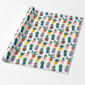 Modern Cute Potted Cactus Patroon Wit Cadeaupapier (Uitgerold)