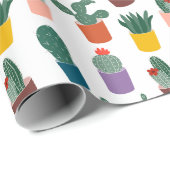 Modern Cute Potted Cactus Patroon Wit Cadeaupapier (Rol Hoek)