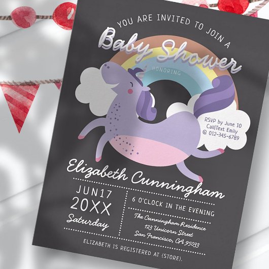 Modern Cute Rainbow Unicorn Baby shower Briefkaart