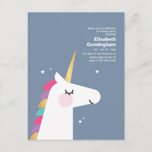 Modern Cute Rainbow Unicorn Birthday Uitnodiging Briefkaart