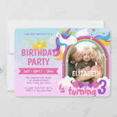 Modern Cute Rainbow Unicorn Foto Birthday Kaart (Voorkant)