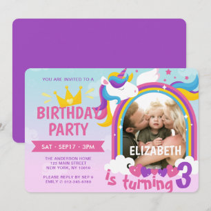 Modern Cute Rainbow Unicorn Foto Birthday Kaart
