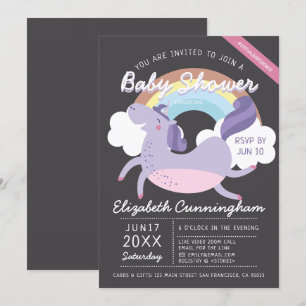 Modern Cute Rainbow Unicorn Virtual Baby shower Kaart