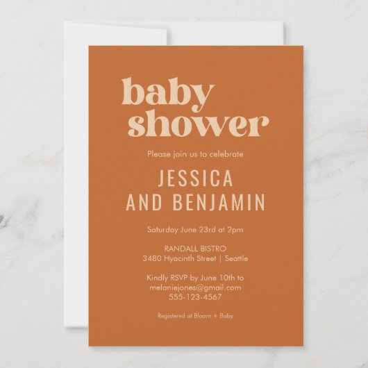 Modern Cute Retro Boho Terracotta Baby shower Kaart (Voorkant)