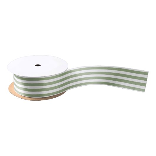 Modern Cute Sage Green Stripes Holiday Satijnen Lint (Spoel)