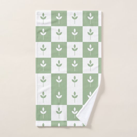 Modern Cute Sage-groen en wit bladpatroon Bad Handdoek (Handdoek)