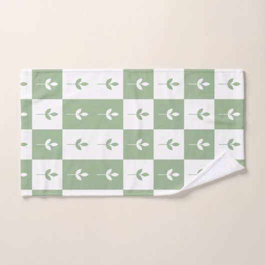 Modern Cute Sage-groen en wit bladpatroon Bad Handdoek (Handdoek)