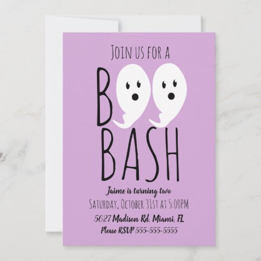 Modern Cute Scary Ghost Boo Halloween Bash Kaart (Voorkant)
