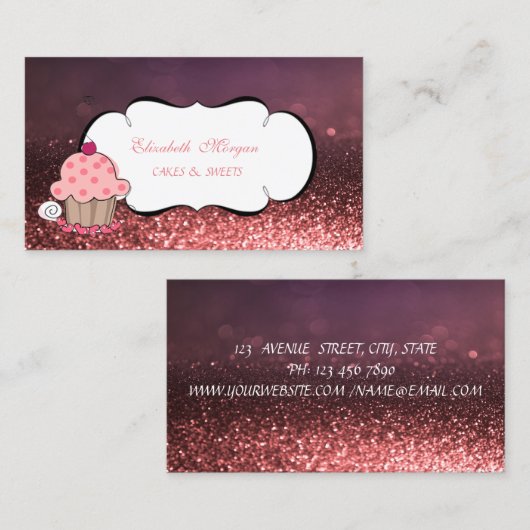 Modern Cute Schattig Cupcake Bakery Bokeh Visitekaartje (Voorkant / Achterkant)